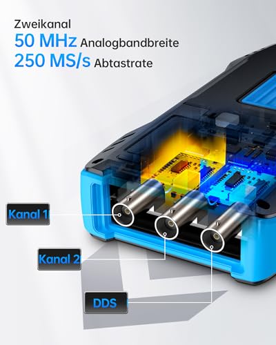 FNIRSI 2C53T Osciloscopio Portátil, Digital Osciloscopio/Multímetro/Generador de Señales DDS 3 En 1, Frecuencia de Muestreo de 50MHz 250MS/s, 19999 Recuentos, Voltaje, Corriente, Condensador