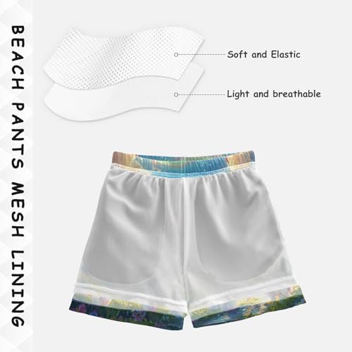 Pigsaly Boys Swim Trunks Unicorn Rainbow Colored Florals Boys Board Shorts Swimsuit Swimwear Summer Bathing Suit 3T4