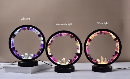 Image of AMOYSTONE Natural Purple Fluorite Crystal Night Light, USB Rechargeable 3-Color Adjustable Lamp 7.5 inch, Bedside Meditation Lamp for Bedroom Office Home Decor