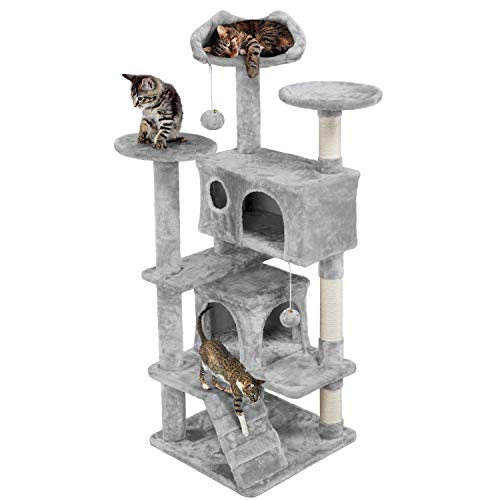 Árbol para gato de 54 pulgadas con base estable y casas acolchonadas