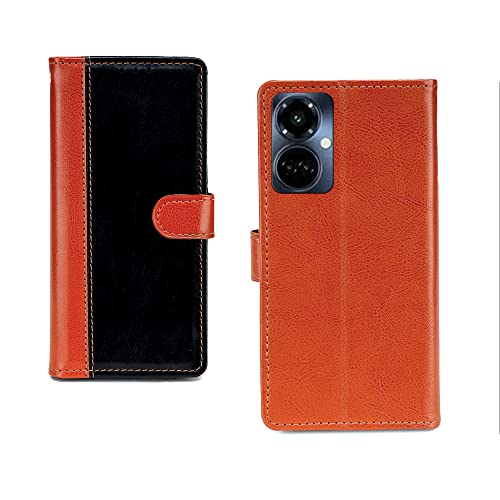 Image of Pinaaki Enterprises Tecno Camon 19 Pro 5G Flip Case | Premium Leather Finish Flip Cover | with Card Pockets | Wallet Stand |Complete Protection Flip Cover for Tecno Camon 19 Pro 5G - Camel and Black