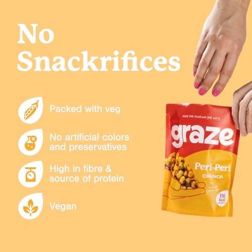 Graze - Peri Peri Snacks - Healthy Alternative for Crisps, Mixed Nuts & Pretzels - Ideal if you Love Corn, Broad beans and Corn hoops mixed Savoury Vegan Snacks (6x100g pack)