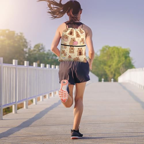 Image of Capybara Drawstring Bags, Outdoor Sport Sackpack Cinch String Bag, Cute Polka Dot Drawstring Backpack, Waterproof Gym Cinch Sackpack, Capybara Player Gift for Women