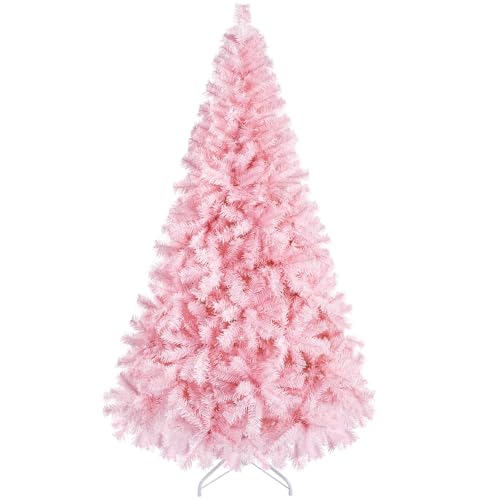 Yaheetech 183cm 1000 Puntas Árbol de Navidad Artificial Grande Adornos Nevados con Soporte Metálico Rama Navideña Decoración de Navidad Familiares para Interior Exterior Rosa