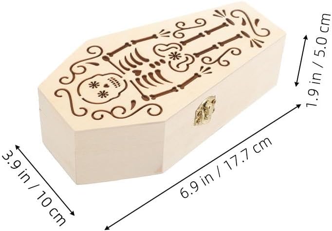 Halloween Wooden Coffin Treat Boxes Lids, 2pcs Beige Storage image 2