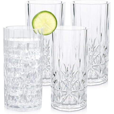 BELLAFORTE Shatterproof Tritan Plastic Tall Tumbler, Set of 4, 18oz - Myrtle Beach Drinking Glasses - Unbreakable Drinking Glasses for Parties - BPA Free - Clear Cover
