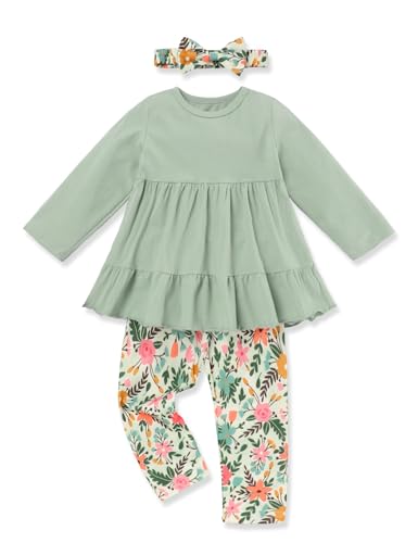 Image of Toddler Girl Clothes Long Sleeve Ruffle Dress Top and Jeans Pants Toddler Girl Fall Outfits