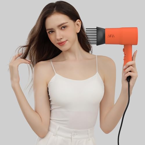 Image of AINA Hair Dryer with Diffuser,Comb Full-Featured Blow Dryer 110V(Orange) | 3 Heat /2 Speed;Cold shut button;Lightweight;Compact Size;High Temp;Low Airflow;Same Results;Less Expense
