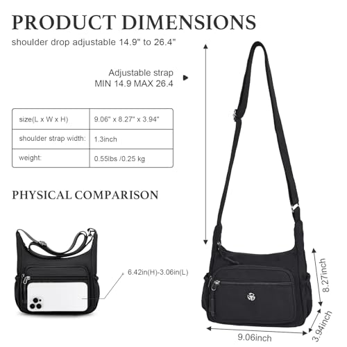 Image of WITERY Crossbody Purses for Women Lightweight Nylon Shoulder Bag Handbag | Water-Resistant Nylon Fabric, Multi Zipperd Pockets, Small Pocketbooks for Work Travel Daily, Adjustable Strap