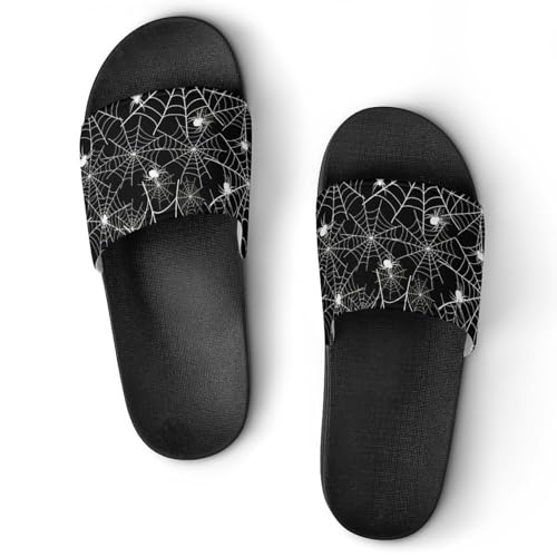 Halloween Spider Web Black Night Womens Slide Sandals Non Slip Summer House Slippers for Girls Slip-on Flip Flops