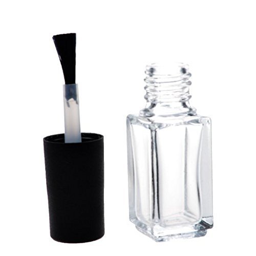 VNDEFUL 5Pcs 5ML Nail Polish Bottles Empty Glass Square Bottom Shape Nail Polish Clear Bottles with Cap and Soft Brush