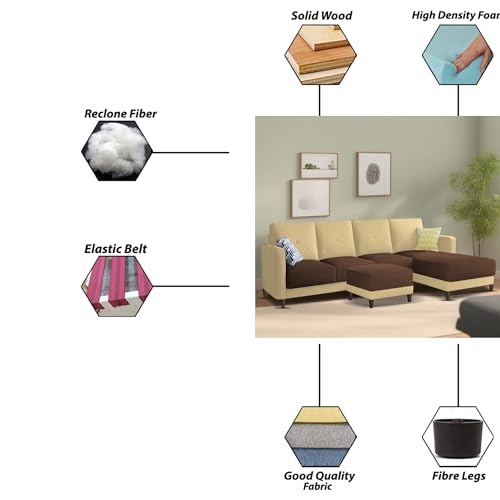 Image of Baloney RHS 6 Seater L Shape Sofa Set with Center Table for Living Room (Cream Brown Fabric) Premium Fabric Sofa