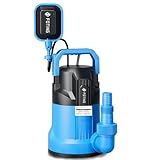 FOTING Schmutzwassertauchpumpe 550 W, 25000 l/h, flachabsaugend bis 1 mm, Förderhöhe max 9 m, Eintauchtiefe max 7 m, variabel einstellbarer Schwimmerschalter Sealed,Utility Pump for Pond Drainage