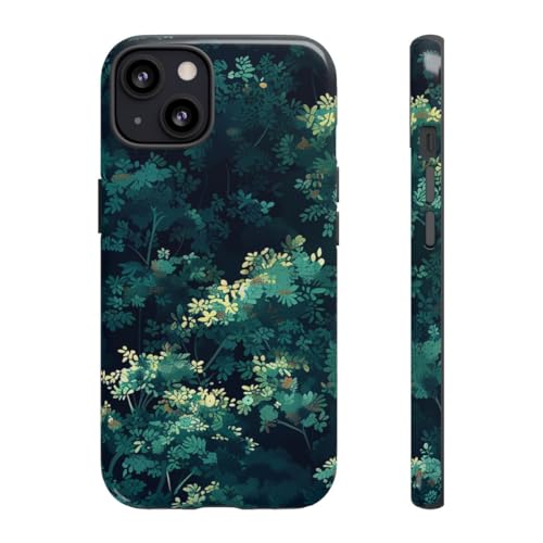 Coque iPhone 13 feuillage vert foncé rigide antichoc et brillante