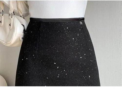 Women Wool Blend Skirt Winter High Waist Bodycon Sparkle Sequin Back Slit Pencil Skirt3