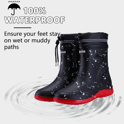 Men Wellington Boots Outdoor Garden Waterproof Ankle Rain Shoes Red 6.5 US2