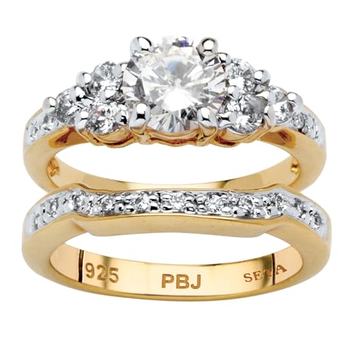 Palm Beach Jewelry 18K Yellow Gold Plated Round Cubic Zirconia Bridal Ring Set