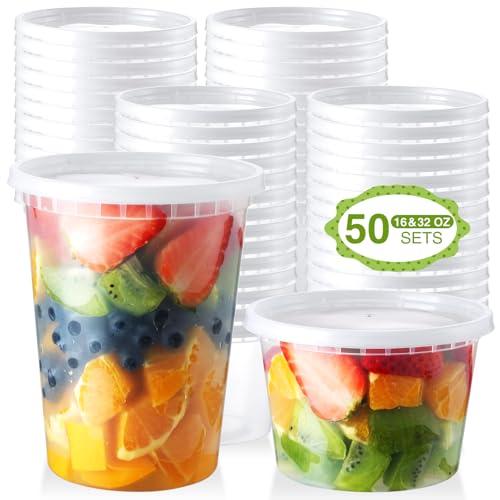 Eupako 50 Stück Deli Container mit Deckeln [25stk 480ml & 25stk 960ml Combo]- Meal Prep Boxen Mikrowellen Gefrierschrank sichere Kunststoff Speicherboxen auslaufsicher für Lunchboxen To-Go-Essena