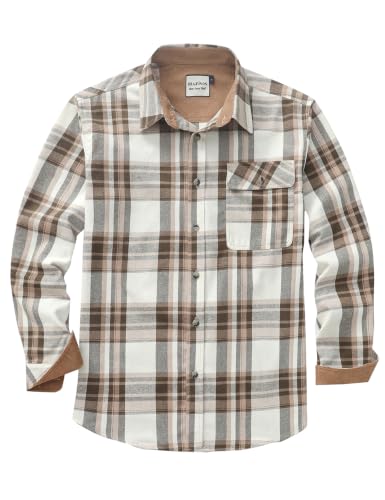 Drazivon Men's Button Down Long Sleeve Cotton Flannel Shirt Plaid White M - image 1