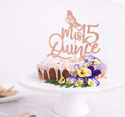 Mis Quince Cake Topper, 15Th Birthday Decorations, Feliz 15 Anos Decorations, Cheers To 15 Years Birthday Party Supply Rose Gold Glitter #TOP3
