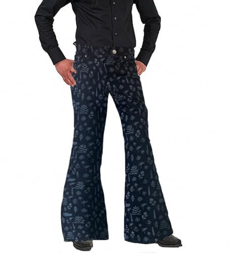 Men's Relaxed Vintage 60s 70s Bell Bottom Tassel Printing Trousers Stretch Classic Comfort Flared Disco Denim Jeans3