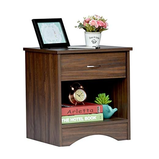 DeckUp Bei Engineered Wood Bed Side Table and End Table with Storage and Drawer (Walnut, Matte Finish)