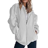 Design: Sweat-shirt à manches longues pour femme / col à revers / col à cordon de serrage / sweat zippé / vêtements d'automne / poches kangourou / épaules superposées / ourlet et poignets côtelés / coupe ample / hauts décontractés pour femmes / sweat-shirt tunique pour femme