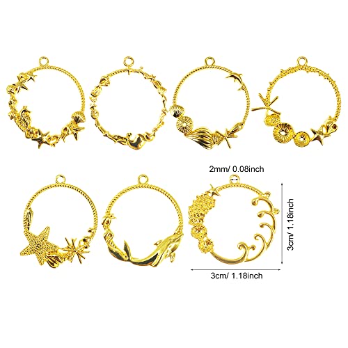NA Allazone Open Bezel Charms, 28 PCS Sea Theme Open Bezels for Resin 7 Style Alloy Frame Pendants Gold Hollow Resin Frames for Resin Casting, Necklaces Earrings Making Supplies - Image 2