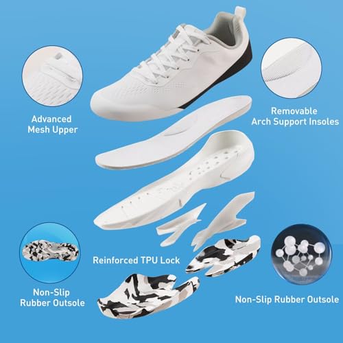 TEOHRW Wide Tennis Shoes for Men | All Court Pickleball Racquetball & Squash Athletic Sneakers | Arch Support & Cushioned Midsole White - Thumbnail 6