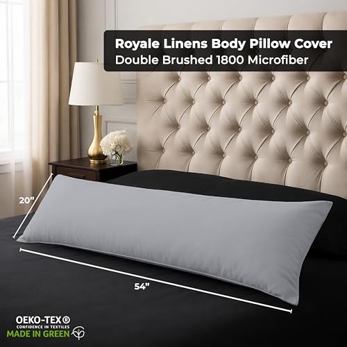 Image of ROYALE LINENS Body Pillow Cover - Double Brushed 1800 Microfiber - 20 inchx54 inch with Hidden Zipper Closure - Wrinkle & Fade Resistant - Super Soft Body Pillowcase 2 Pack (Silver, Pack of 2)