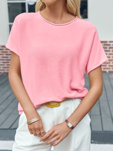 Image of Saodimallsu Women's Short Sleeve Lightweight Casual Crewneck Loose Fit Knit T-Shirt