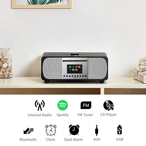 LMEGA M5+ All-in-One Music System CD Player,Internet Radio,FM Radio,WiFi,Spotify Connect,Bluetooth,Wooden Box,USB MP3,Headphone-Out,Clock&Alarms,Colour Display, Remote& app Control –Black Oak - Thumbnail 3