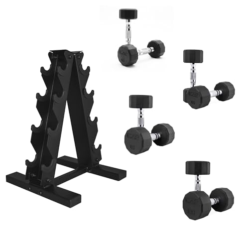 CAP Barbell 100 LB Coated 12-Sided Chrome Handle Dumbbell Weight Set with Vertical Rack