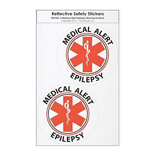 CoolHubcaps Medical Alert Epilepsy Reflective Decals - for Wheelchairs, Car Bumpers & Windows - Weatherproof & UV Resistant - Indoor & Outdoor Use - 2.25 x 2.25 Inches (2 Pack, Small)