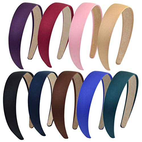 Hoveox 9 Pieces Hard Headbands 1 Inch Wide Non-Slip Ribbon Hairband For Women Girl Mixed Colors #TOP29