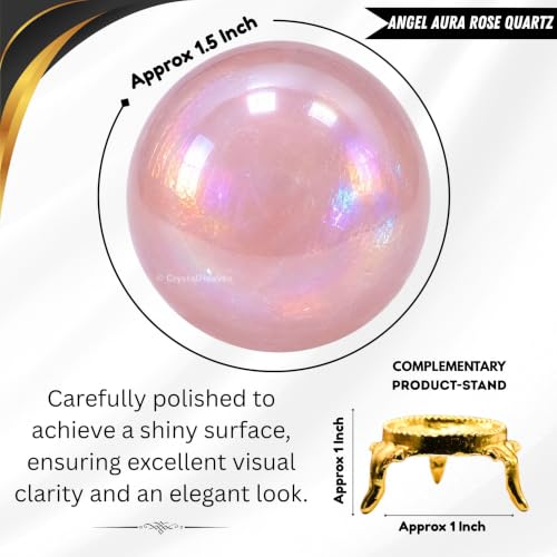 Image of Certified Angel Aura Rose Quartz Crystal Ball for Meditation - Premium Crystal Vastu Items for Home and Feng Shui Items for Good Luck - Ideal for Pooja Supplies and Spiritual Practices (1.5 inch Inch)
