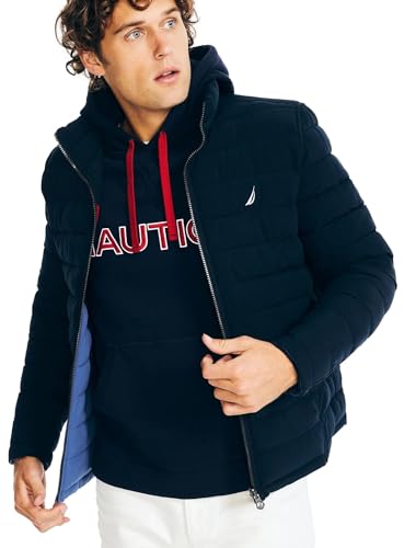 Image of Nautica Men's Reversible Quilted Puffer Jacket -Midweight Mechanical Stretch Winter Coat