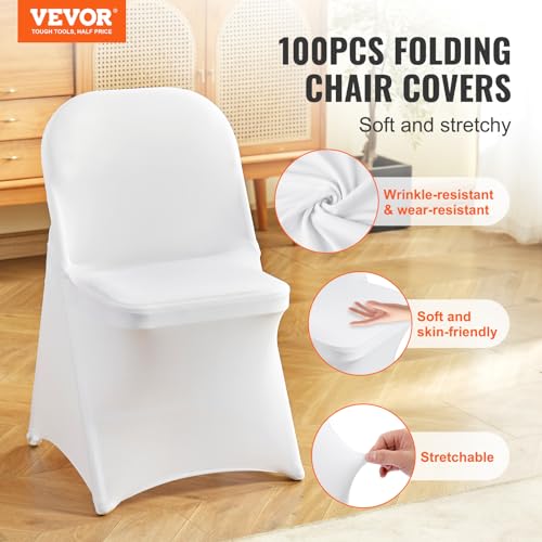 Image of VEVOR 100 Pcs Stretch Spandex Folding Chair Covers Universal Fitted White