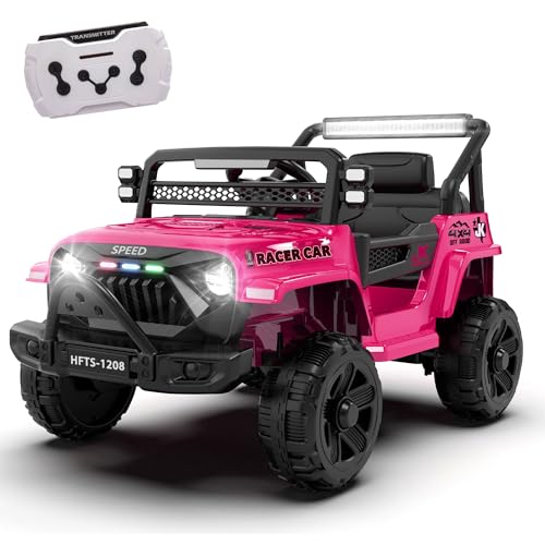 12V Ride on Electric Truck Car for Kids, 12V Kids Electric Vehicles w/Remote Control, Four-Wheel Suspension, USB, Bluetooth, Power Display, Lights, Battery Powered Ride on Toys for Boys Girls (Pink)