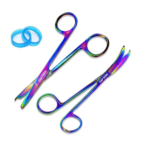 AFTREN Stitch Scissors Premium Quality Tools Gentle Hook Perfect for Suture Removal First Aid 4.5 Curved Spencer Straight Scissor (4.5 Multi)