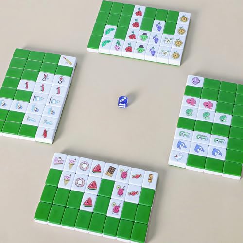 GRACIAS 4 Players Mahjong Block Set, 128 Green Tiles(1.18”) with 4 Different Patterns, Portable Mahjongg Set with A Carry Bag & English Instruction, Mahjong Tile Game