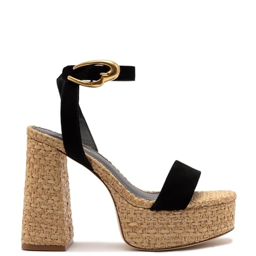 Dolly Verona Sandal In Black Suede And Natural Raffia