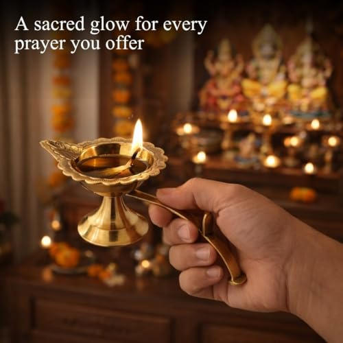 Image of Klassic Pure Brass 4 Inch Small Arti Diya for Puja | Traditional Deepak for Home Temple Mandir & Daily Pooja | Decorative Brass Oil Lamp for Diwali Gifting & Festive Decor | Pack of 1