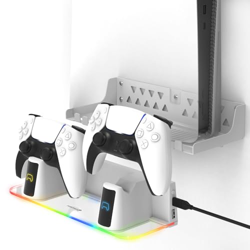 La mejor comparación de Soporte luz pared - los más vendidos. 37 Fosmon PS5 Kit de Montaje en Pared con estación de Carga, Metal sólido con Anclajes Fuertes, Cargador de Control Dual Desmontable con luz LED RGB para Playstation 5 y PS5 Slim