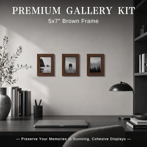 Image of VCK 5x7 Picture Frame Set of 6, Elegant Brown Wood Portrait Frame