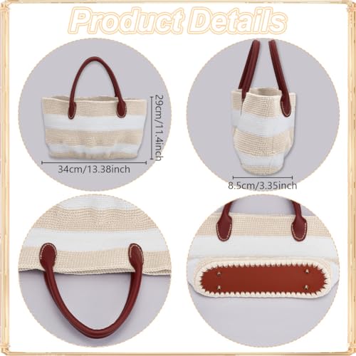 Image of ORIGACH DIY Crochet Handbag Kit for Beginners, Beige Striped Crochet Bag with PU Leather Band and Base, Include Yarn, Crochet Hooks, Markers and Instruction
