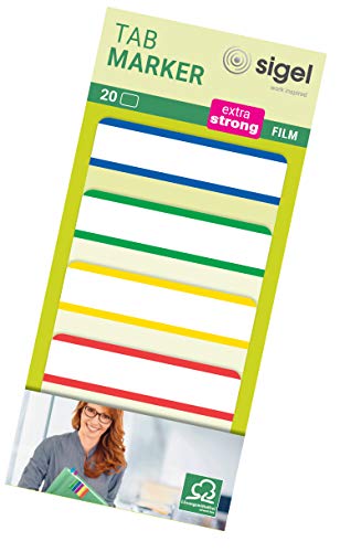 SIGEL HN202 HN202 Marcapáginas adhesivos y rigidos, cinta de filme transparente extra fuerte, 20 tiras de 50 x 38 mm, 4 colores