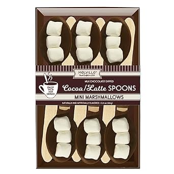 Melville Candy Hot Cocoa/Latte Spoons & Stirrers Gift Set Made in the USA Stirrers for Hot Cocoa, Lattes, Coffee - Individually Wrapped 6-count, Milk Chocolate Marshmallow