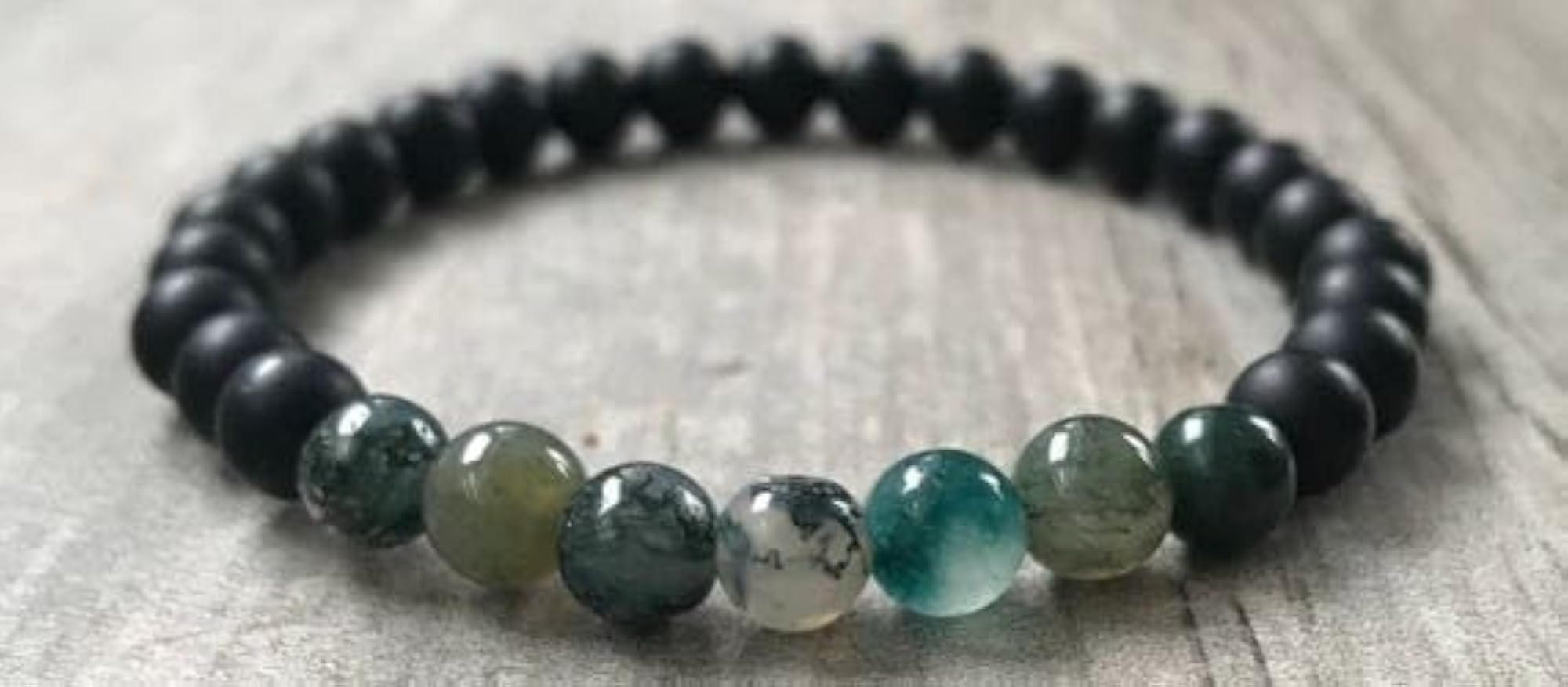 Unisex Natural Matte Onyx & Moss Agate 8mm Bead Stretchable Bracelet