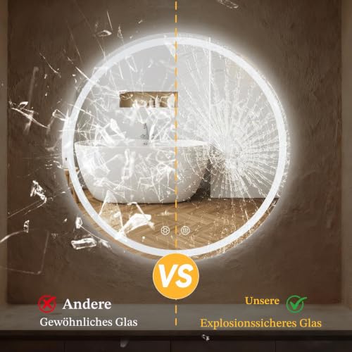 Clevich Runder Badspiegel mit Beleuchtung 60 cm, LED Wandspiegel – Ansicht 6